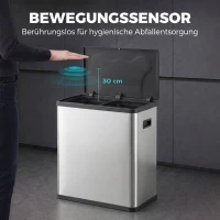 HOMCOM Automatischer Mülleimer mit Infrarot-Bewegungssensor und Mülltrennsystem Deckel 60L Silber(m-4)