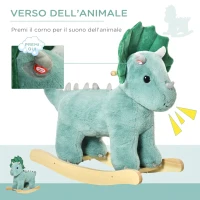 HOMCOM Cavallo a Dondolo per Bambini 3-6 Anni a Forma di Triceratopo con Suoni Realistici, Verde Scuro(m-5)