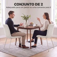 HOMCOM Conjunto de 2 Cadeiras de Jantar em Veludo com Assento e Encosto Acolchoados e Pés Metálicos Branco(m-4)