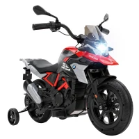 AIYAPLAY Elektryczny motocykl dziecięcy BMW 12V motocykl cross dla dzieci z akumulatorem litowym 35W silnik manetka gazu kółka pomocnicze siedzisko z PU do 6 km/h(m-12)