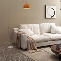 HOMCOM Lampă de Podea Arcuită cu Întrerupător cu Pedală, din Marmură, Metal și Plastic, 26x90x180 cm, Alb și Portocaliu(m-9)