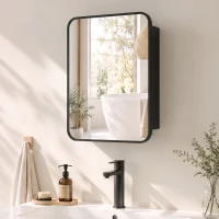 HOMCOM Bathroom Medicine Mirror Cabinet, Bathroom Wall Cabinet with Storage, Magnetic Door and Adjustable Shelf, Black(m-2)