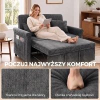 HOMCOM Sofá-cama 2 Lugares 3 em 1 com Encosto Ajustável em 5 Posições, Bolsos Laterais e 2 Almofadas, Cinzento(m-10)
