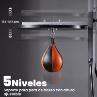 HOMCOM Saco de Boxeo Colgante con Bola de Velocidad Ajustable en Altura de 167-187 cm  e Inflador 115x157x221 cm Negro y Gris(m-7)