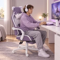 HOMCOM Sedia da Gaming Ergonomica con Orecchie da Gatto, Poggiapiedi, Supporto Lombare e Cervicale, Viola(m-5)