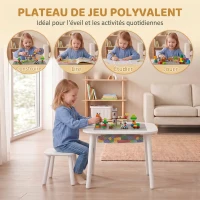 AIYAPLAY Bureau et Chaise pour Enfant 2 Pièces avec Plateau de Construction en Briques et Sac en Filet, 3 à 6 Ans, Blanc(m-4)