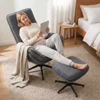 HOMCOM Relaxsessel mit 130° Liegefunktion, Fernsehsessel mit Hocker und Stahlrahmen, Grau(m-4)