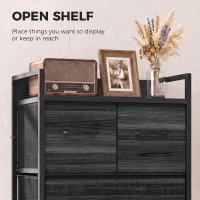 HOMCOM Rustic Chest of Four Fabric Drawers - Black Wood Effect(m-5)