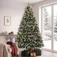 HOMCOM Árbol de Navidad 220 cm con 400 Luces LED 11 Modos Mando a Distancia 1378 Puntas Base Metálica Plegable Verde(m-10)
