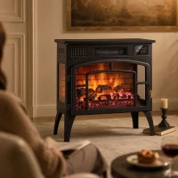 HOMCOM Chimenea Eléctrica 1000/2000 W con Efecto Llama 3 Vistas Termostato Wifi 5 Colores Temporizador 12h Negro(m-9)