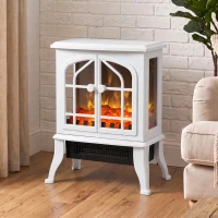 HOMCOM Chimenea Eléctrica de Pie  900/1800W Efecto Llama 3D Termostato Ajustable Ventanas Visibles para 15-30 ㎡ Blanco(m-9)