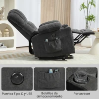 HOMCOM Sillón Relax Reclinable Eléctrico Levanta Personas con Masaje y Calor Lumbar Asiento con Muelles Puerto USB de Chenilla(m-8)