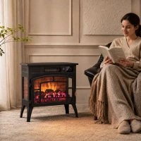 HOMCOM Chimenea Eléctrica 1000/2000 W con Efecto Llama 3 Vistas Termostato Wifi 5 Colores Temporizador 12h Negro(m-2)