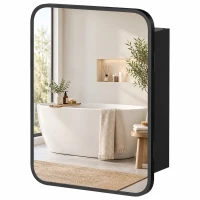 HOMCOM Bathroom Medicine Mirror Cabinet, Bathroom Wall Cabinet with Storage, Magnetic Door and Adjustable Shelf, Black(m-15)