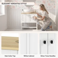 HOMCOM Under Sink Bathroom Cabinet with 2 Doors, Open Shelf and U-Shape Cut-Out for Basin with or without Pedestal, White(m-6)