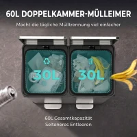 HOMCOM 2 x 30 L Küchenmülleimer, Edelstahl-Treteimer mit herausnehmbaren Inneneimern und Soft-Close-Deckeln, silber(m-4)