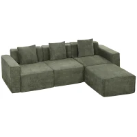 HOMCOM Canapea 3 locuri cu pouf reversibil, canapea colțar modulară din chenille, șezut lat, 251 x 184 x 71cm, verde(m-9)