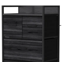 HOMCOM Rustic Chest of Four Fabric Drawers - Black Wood Effect(m-11)