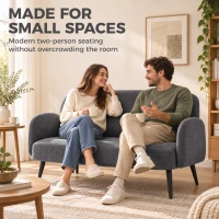 HOMCOM 132cm 2 Seater Sofa, Velvet Comfy Small Sofa Couch with Wide Seat, Thick Padding, Tapered Metal Legs, Dark Grey(m-4)