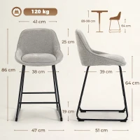 HOMCOM Conjunto de 2 Banquetas de Bar, Banquetas em Chenille, Assento Estofado 64H cm, Encosto e Apoia-Pés, Cinza(m-3)