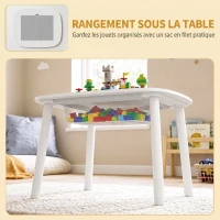 AIYAPLAY Bureau et Chaise pour Enfant 2 Pièces avec Plateau de Construction en Briques et Sac en Filet, 3 à 6 Ans, Blanc(m-6)
