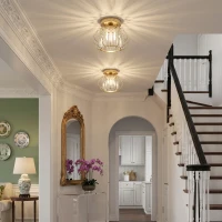 HOMCOM Crystal Ceiling Light Fixtures, Modern Semi-Flush Ceiling Lighting with Crystal Strips, 2 Pack, Gold Tone(m-9)