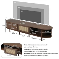 Oval TV Unit with Rattan Drawer and 2 Sliding Doors, Rounded Corner Sideboard,TV Stand Suitable for 70-inch TV, 180L x 40W x 40H cm, Oak(m-3)