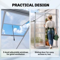 Outsunny 6 x 4ft Lean to Wall Polycarbonate Greenhouse Aluminium Walk-in Garden Greenhouse with Adjustable Roof Vent, Rain Gutter and Sliding Door, Clear(m-5)