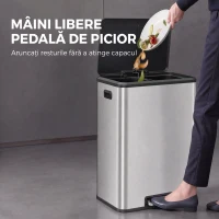HOMCOM Coș de bucătărie 2 x 30 L, cu pedală, din oțel inoxidabil, găleți detașabile și capac soft-close, argintiu(m-7)
