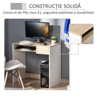 Homcom Birou PC Alb & Stejar 80×45×75 cm – Ideal Dormitor sau Acasa(m-5)