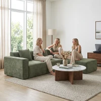 HOMCOM Canapea 3 locuri cu pouf reversibil, canapea colțar modulară din chenille, șezut lat, 251 x 184 x 71cm, verde(m-4)