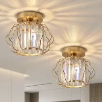 HOMCOM Crystal Ceiling Light Fixtures, Modern Semi-Flush Ceiling Lighting with Crystal Strips, 2 Pack, Gold Tone(m-2)