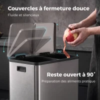 HOMCOM Poubelle à Double Compartiment 2 x 30 L, Poubelle de Cuisine à Pédale en Acier Inoxydable, Argenté(m-5)