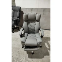 HOMCOM Fotoliu de birou cu masaj vibrant și încălzire, Scaun de birou ergonomic din PU, spătar înclinabil, tetieră, Gri(m-1)