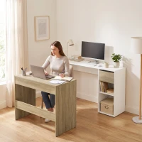 HOMCOM Set 2 birouri gigogne pentru calculator, 80/117 cm, cu sertar și etajere deschise, alb și stejar(m-5)
