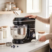 HOMCOM 7 L 1400W 6-Speed Tilt-Head Food Mixer, Stand Mixer with Handle and Dough Hook, Black(m-9)