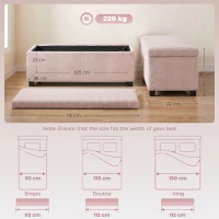 HOMCOM Banco com Arrumação 84 L 112x42x40 cm em Bombazina para Quarto e Sala Rosa(m-3)