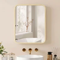 HOMCOM Bathroom Medicine Mirror Cabinet, Bathroom Wall Cabinet w/ Storage, Magnetic Door, Adjustable Shelf, Natural Wood Finish(m-9)