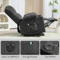 HOMCOM Cadeirão Relax Reclinável Elétrico Elevatório com Massagem e Calor Lombar, Assento com Molas e Porta USB, em Chenille(m-4)
