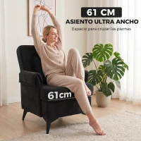 HOMCOM Sillón Relax Sofá Individual en Chenilla Butaca de Salón Moderna Asiento Ancho y Cojín Grueso Cojín Lumbar Negro(m-6)
