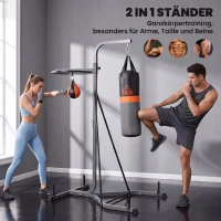 HOMCOM 2-in-1 Boxsackständer max. Tragkraft 100 kg, drehbar Boxsackhalterung aus Stahl mit 20kg Boxsack Punchingball, stehend höhenverstellbar Boxsackhalter, für Indoor Fitness Training, Schwarz(m-4)