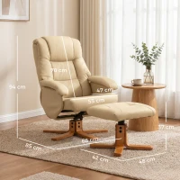 HOMCOM Sillón Relax con Reposapiés Sillón de Relajación Giratorio 360° Respaldo Inclinable Carga 120 Kg Beige(m-3)