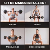 SPORTNOW Juego de Mancuernas Ajustables 25 kg 4 en 1 con Barras Conexión y Mangos Antideslizantes para Gimnasio en Casa Negro(m-4)