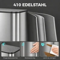 HOMCOM 30L Küchenmülleimer, Treteimer aus Edelstahl mit Soft-Close- und Offenhaltefunktion, herausnehmbarer Inneneimer, Silber(m-7)