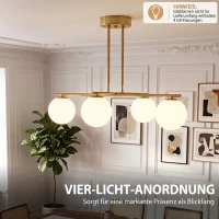 HOMCOM Moderne hanglamp met 4 bolkappen, in hoogte verstelbaar en 350° draaibaar, wit(m-7)