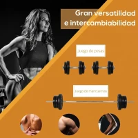 HOMCOM Juego de Pesas de 55 kg con Mancuernas y Barra Pesos Ajustables 2 en 1 con Discos de 10 kg 5 kg 2,5 kg 1,25 kg Barra de 170 cm para Culturismo Entrenamiento Fitness en Hogar Gimnasio Negro(m-4)