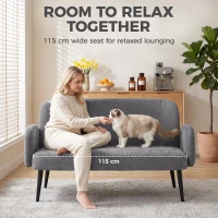 HOMCOM 132cm 2 Seater Sofa, Velvet Comfy Small Sofa Couch with Wide Seat, Thick Padding, Tapered Metal Legs, Light Grey(m-6)