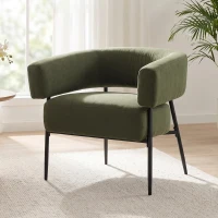 HOMCOM Poltrona de Sala Acolchoada em Tecido Efeito Linho Assento Amplo e Profundo Encosto Curvo Verde Escuro(m-6)