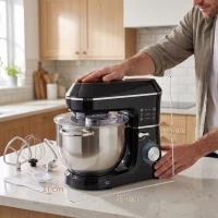 HOMCOM 7 L 1400W 6-Speed Tilt-Head Food Mixer, Stand Mixer with Handle and Dough Hook, Black(m-3)
