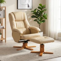 HOMCOM Sillón Relax con Reposapiés Sillón de Relajación Giratorio 360° Respaldo Inclinable Carga 120 Kg Beige(m-10)
